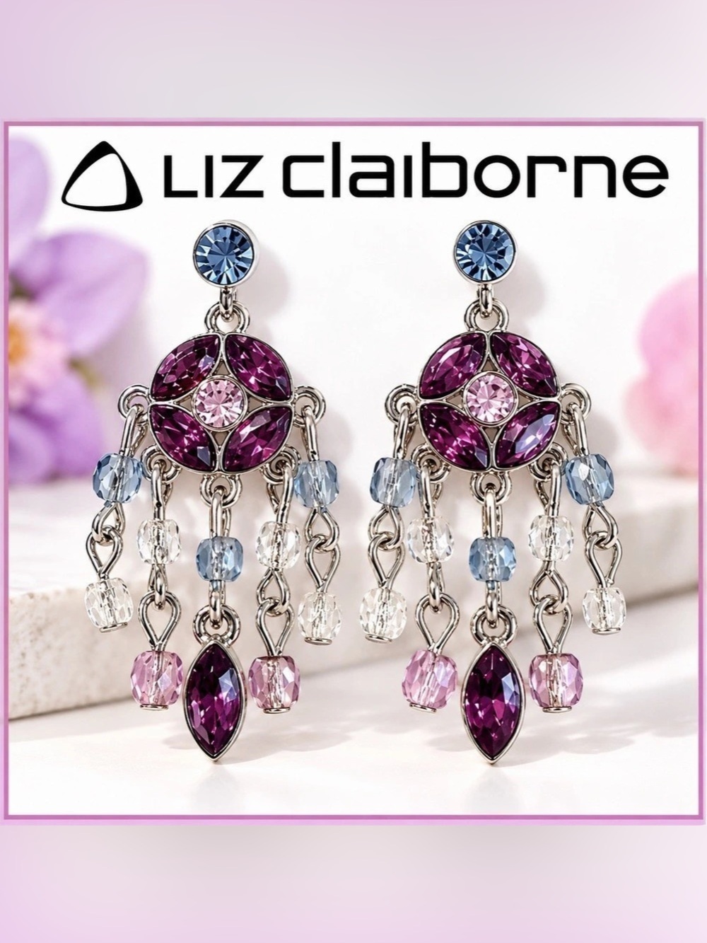 Liz Claiborne Multicolor Crystal Chandelier Drop Earrings NWT